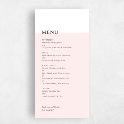 Blush, Pink Wedding Menu - Morrison