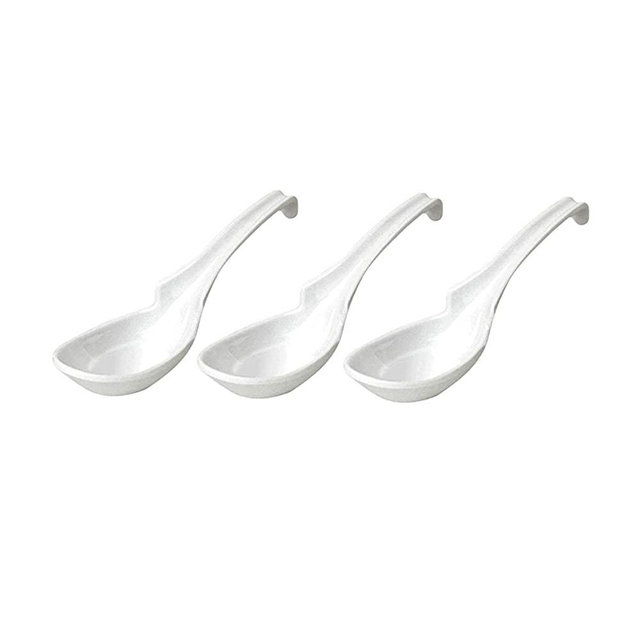 JapanBargain 2777, Pack of 3 Soup Spoons Japanese Soup Spoons Chinese Soup Spoons Rice Spoons Pho Spoons Ramen Soup Spoons Wonton Soup Spoons, White Color, Notch and Hook Style