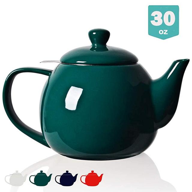 Sweejar Porcelain Teapot with Infuser and Lid,Teaware with Filter 30 OZ for Tea/Coffee/Milk/Women/Office/Home/Gift (Jade)