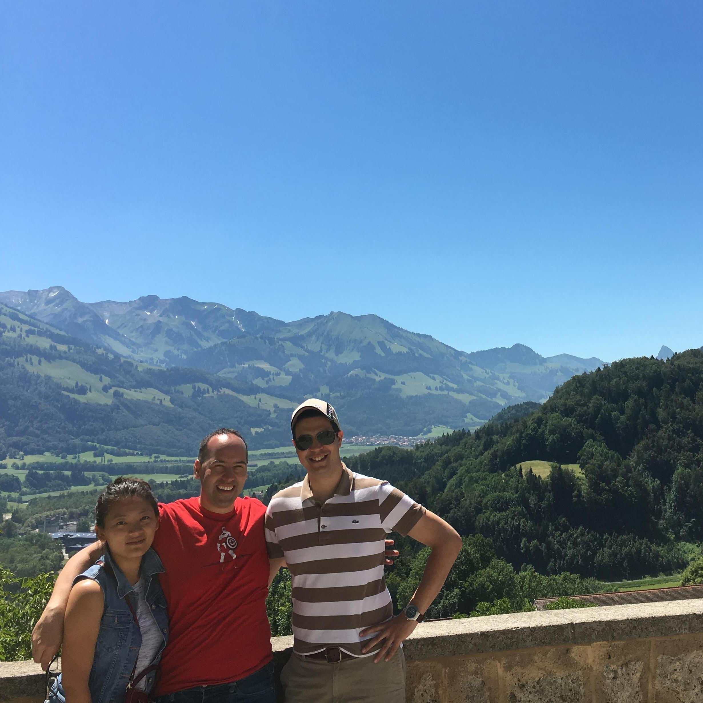 Ari hosting Tone and Diego in the mountains of Gruyere.
