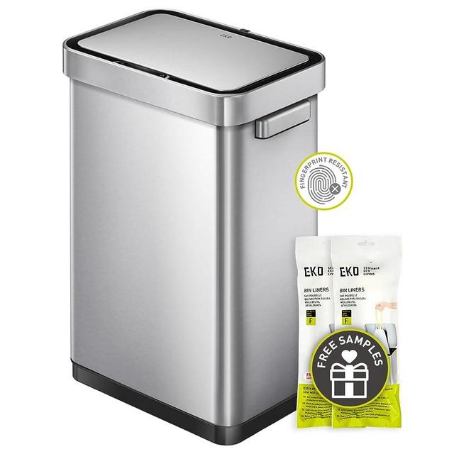 EKO Deluxe Mirage-T 50 Liter / 13.2 Gallon Touchless Rectangular Motion Sensor Trash Can, Matte Stainless Steel Finish