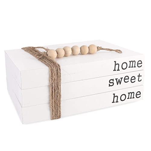 White Decorative Book,Decorative Farmhouse Books, Real Blank Paperback Book for Decor,Set of 3 - Home|Sweet|Home Stacked Books,Rustic Home Decor