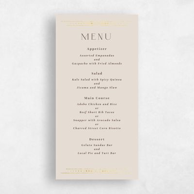 Beige Wedding Menu - Lance Foil