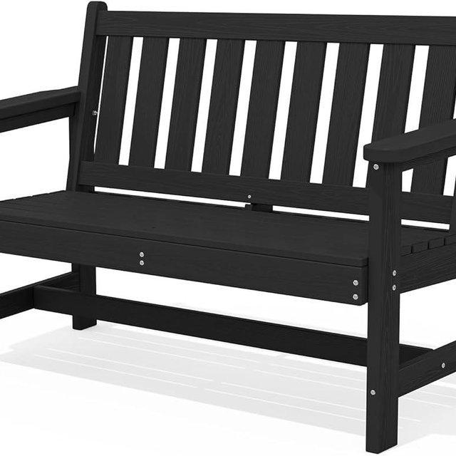 SERWALL Outdoor Bench, HDPE Outdoor Benches Weatherproof, 2-Person Garden Bench with 660 lbs Weight Capacity, Patio Benches for Outdoors, Garden, Porch, Backyard and Park, Black