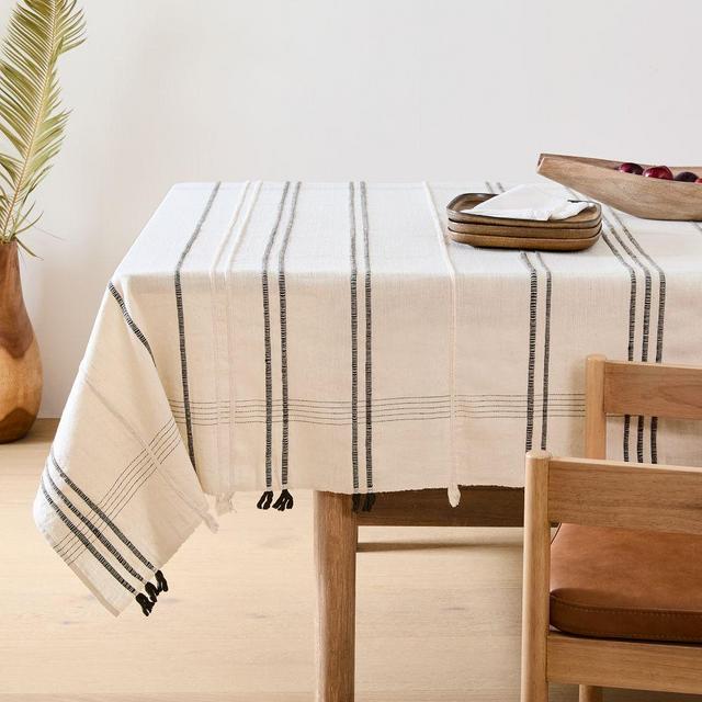 Ribbons Handwoven Cotton Tablecloth - Grey