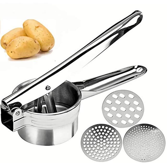 Stainless Steel Potato Ricer, Potato Masher with 3 Fineness Discs