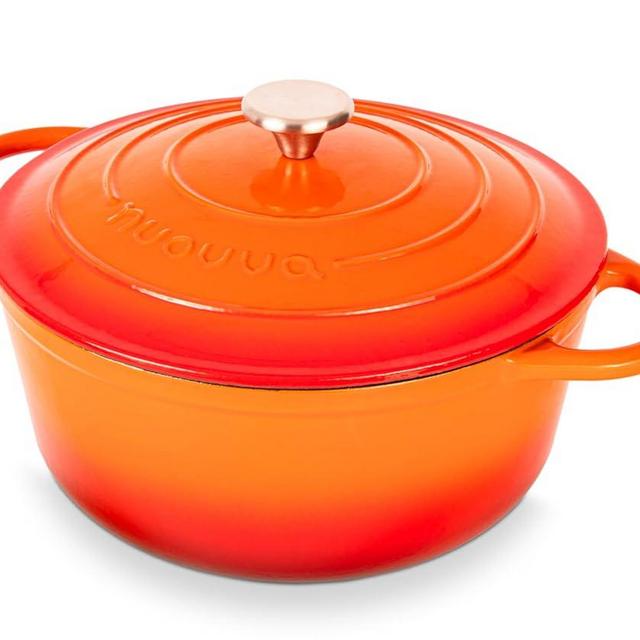 Cast Iron Dutch Oven with Lid – Non-Stick Ovenproof, Enamelled Casserole Pot –Oven Safe up to 500° F Sturdy Dutch Oven Cookware – Orange, 6.4-Quart, 28cm – by Nuovva