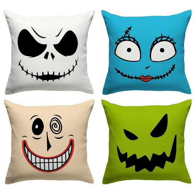 FARMNALL Halloween Decorations Pillow Covers 18x18, Set of 4 Throw Pillow Covers, Happy Halloween Sofa Bed Throw Cushion Cover Decoration (18" x 18")