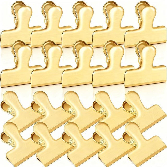 Bag Clips, 20 Pack Stainless Steel Chip Clips for Food, 40 mm Small Food Clip Heavy Duty Snack Clamp Clip for Office Kitchen Home, Gold