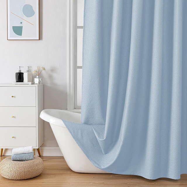 OVZME Berry Cute Shower Curtain, Embossed Textured Fabric Shower Curtain for Bathroom - Soft Cloth & Hotel Spa Luxury, Water Repellent, Machine Washable Shower Curtain, 72X72, Glacier Blue