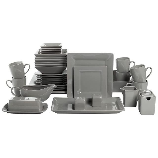 10 Strawberry Street Nova Square Dinnerware Set, 40 Piece, Gray