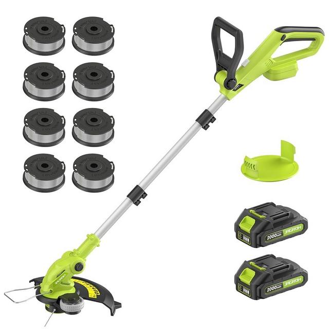 JAGROM Electric String Trimmer Cordless with 2x2.0Ah Battery, 20V Battery Power 12-inch Lawn Mover & Edger Lawn Tool with Charger, Powered Grass Trimmer with 8pcs Spool Line for Yard, Garden, Green