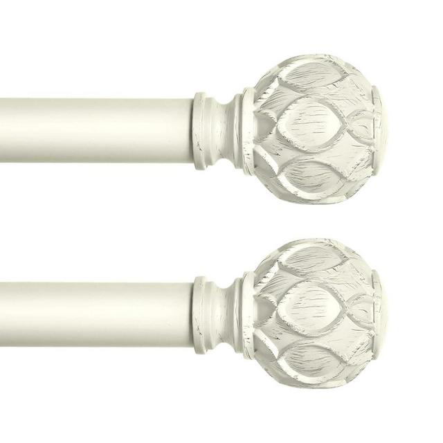 TANGWIN 2 Pack Antique White Curtain Rods for Windows 48 to 84 Inch(4-7ft),1 Inch Adjustable Curtain Rod,Heavy Duty Curtain Rods,Netted Texture Finials Drapery Rods,Window Curtain Rod 36-88",Ivory
