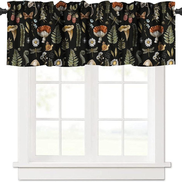HROZINO Mushroom Window Valance,Vintage Woodland Vanilla Print Decorative Curtains Valance for Bedroom Kitchen Cafe 54x18in