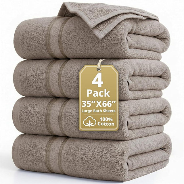 LANE LINEN Extra Large Bath Towels - Zero Twist - Set of 4 Pack (35" x 66" Cotton Towels - Zero Twist Cotton for Long-Lasting fluffiness Always Prepared for Overnight Guests - Platinum