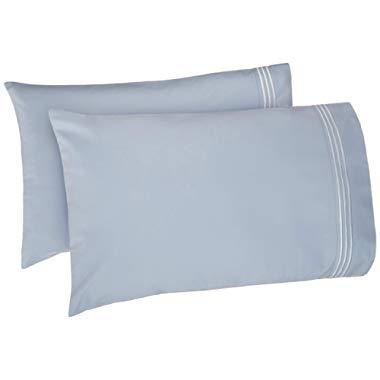 AmazonBasics Premium Soft, Easy-Wash Microfiber Embroidered Hotel Stitch Pillowcase Set  - Standard, Dusty Blue