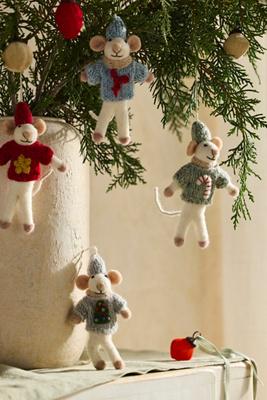 Holiday Icon Mice Felt Critter Ornaments, Set of 4