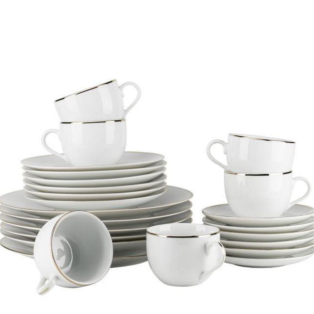 Metallic Rim Coupe Porcelain 24-Piece Dinnerware Set