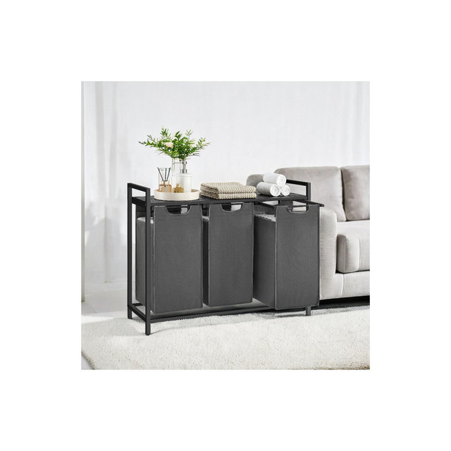 Laundry Hamper, Laundry Basket, Laundry Sorter with 3 Pull-Out and Removable Bags, Shelf, Metal Frame, 3 x 10 Gallons