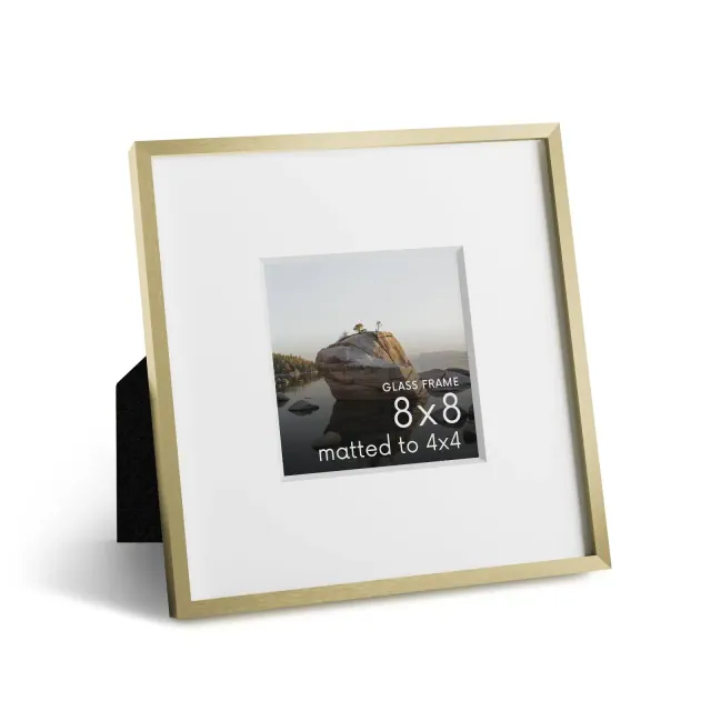 Haus and Hues Metal Picture Frame with Glass, Gold, 8x8