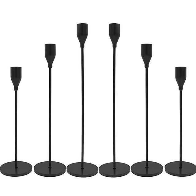 Matte Black Candle Holders, Set of 6 Candlestick Holders for 3/4" Taper Candles&Led Modern Metal Candle Stands Decorative Table Centerpieces for Wedding Dinning Party Church,Decorative Fitting