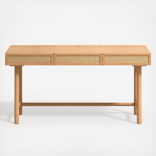 Granger 3-Drawer Oak Desk with Outlet