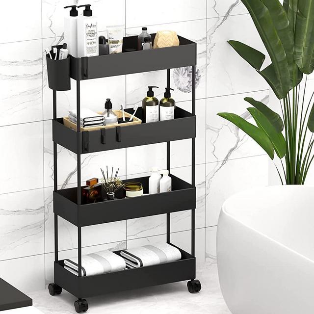 TIMEBAL 4 Tier Slim Storage Cart, Bathroom Storage Organizer Rolling Utility Cart, Kitchen Storage Cart with Slide Out Shelf Units & Wheels, Rolling Laundry Storage Cart for Office Bedroom Dressers