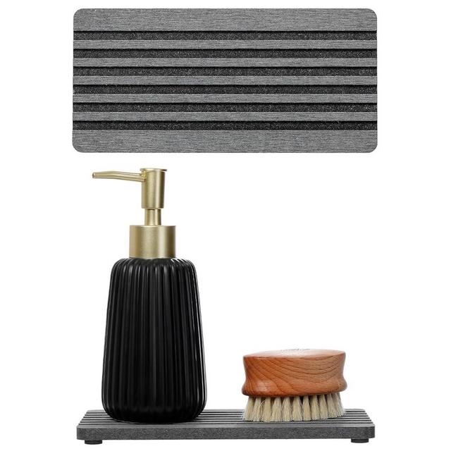 Razborci 2PCS Diatomite Quick Stone Drying Tray Mat For Bathroom & Kitchen Counter, Instant Dry Water Absorbent Drink Bar Coaster,Vanity Sink Caddy Organizer,Dish Soap Sponge Holders, Charcoal,8"x3.8"