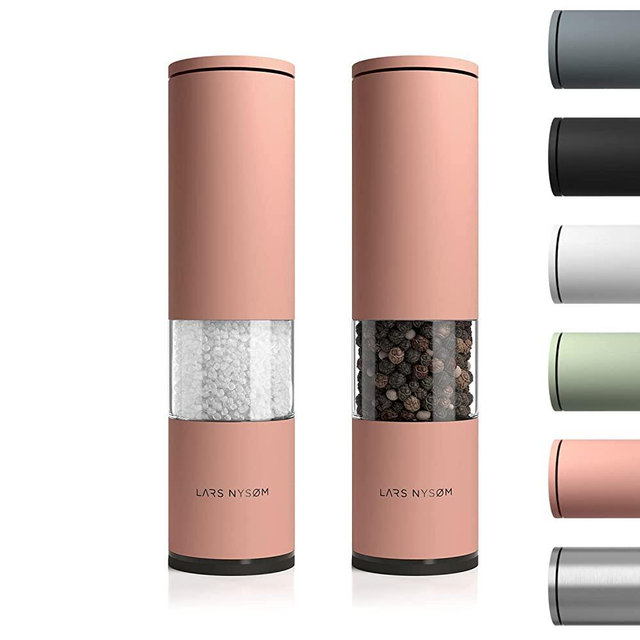 LARS NYSØM Salt and Pepper Mills Set Stainless Steel with Adjustable Ceramic Grinder 2 pieces I Design Spice Mills Set Manual (Set of 2, Nude)