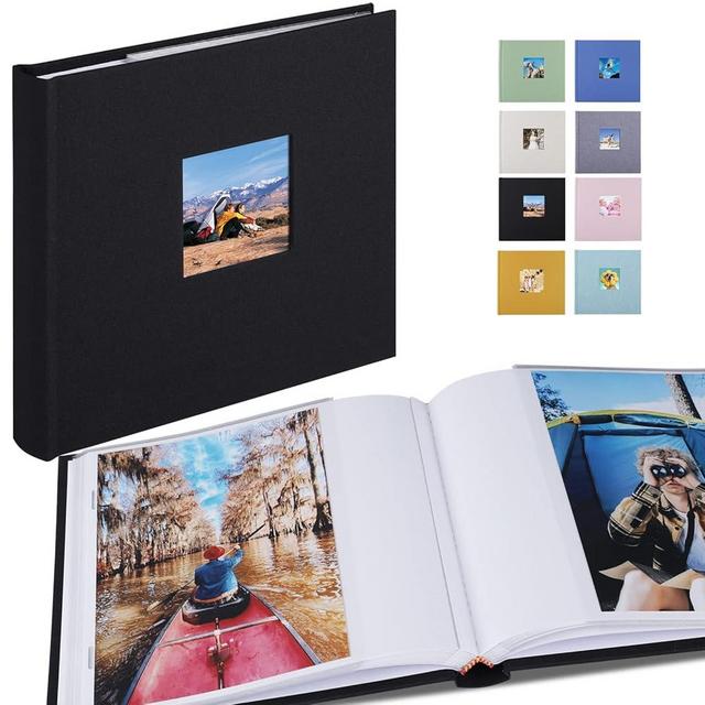 Small Photo Album 5x7 Hold 50 Vertical Photos with Memo Slip-in Pockets, Mini Linen Cover 5x7 Photo Albums with Writing Space for Wedding Baby Family Picture Book Black