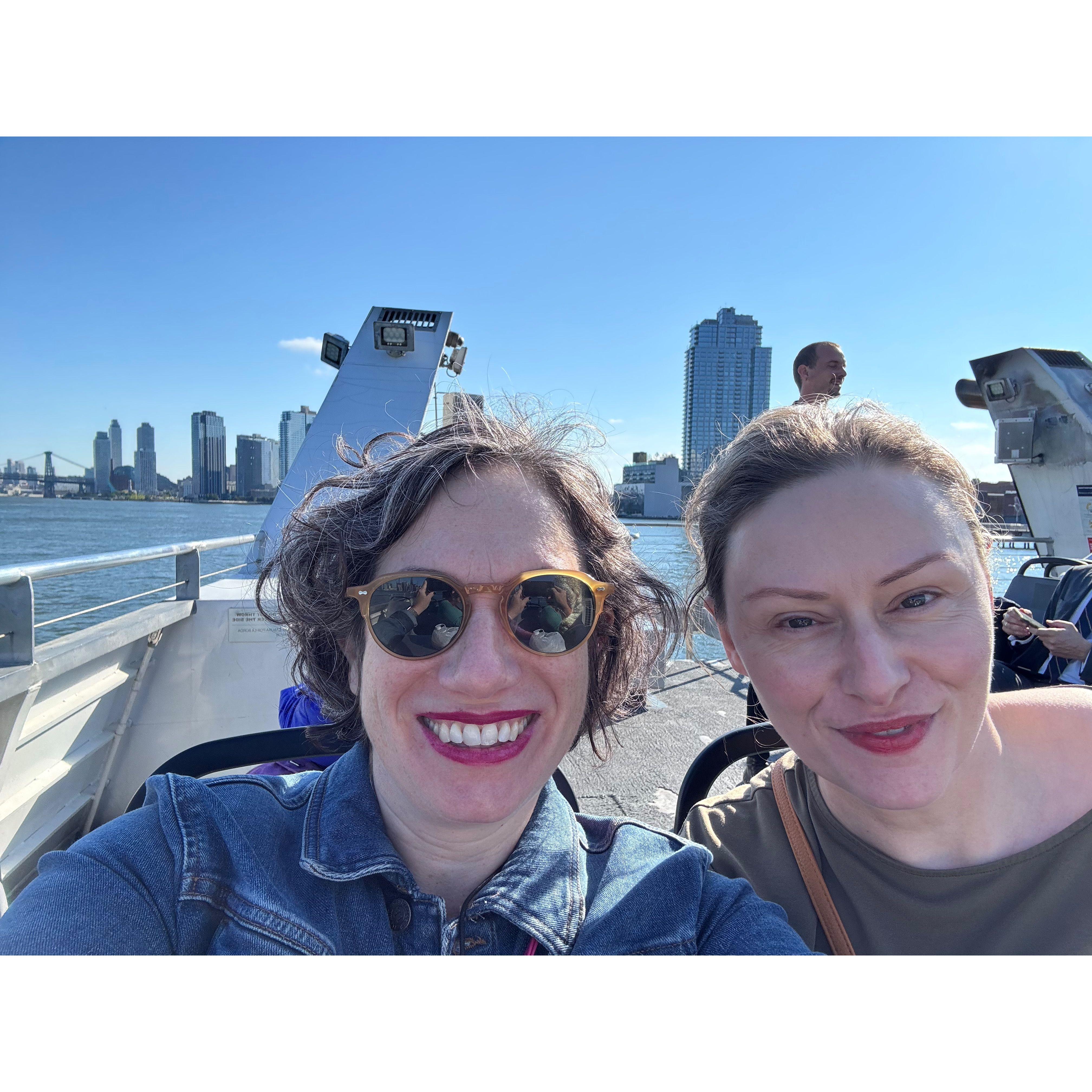 On the ferry from Brooklyn to Manhattan.