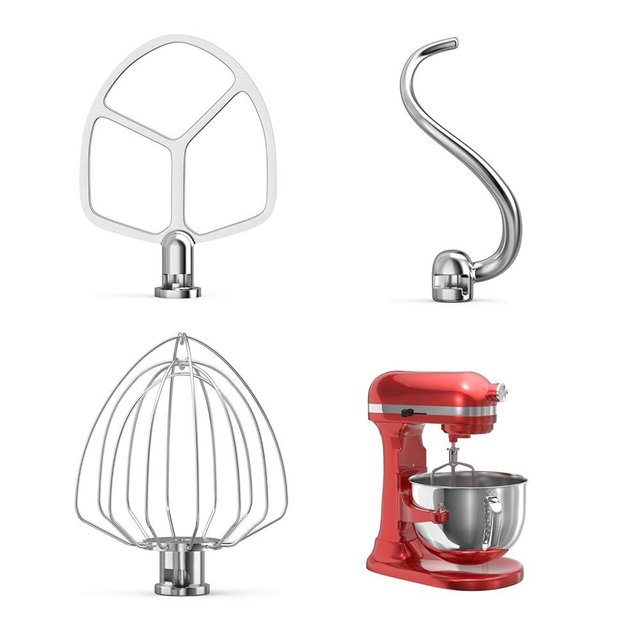 Stainless Steel Kitchen Mixers Accessories Compatible with Kitchen Aid Mixer and 5.5-6 Qt Bowl. KN256 6-Wire Whip, 5.5-6QT Flat Beater, 6QT Dough Hook Attachment Dishwasher safe