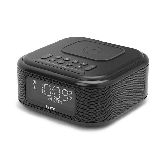 iHome Alarm Clock with Wireless Charging, Bluetooth Speaker, and USB Charger, Digital Clock for Bedroom, Office, or Dorm (IBTW23B8)