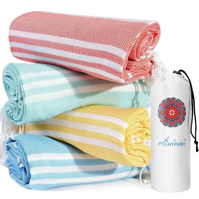4 Packs Turkish Beach Towels Vacation Essentials Oversized Bath Pool Swim Towel Set Bulk Quick Dry Extra Large Xl Big Blanket Adult Travel Sand Free Cruise Accessories Clearance Stuff Must Have