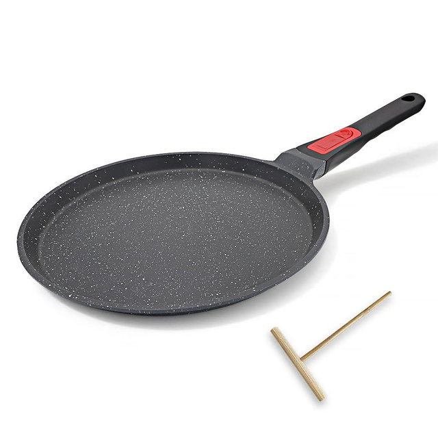 RANX INGST Non Stick Crepe Pan with Detachable Handle, 10 Inch Cast Aluminium Dosa Tawa Tortilla Pan, Pancake Pan Induction Compatible - Black