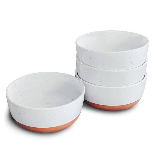 Mora Ceramic Flat Bowls Set of 4-25 oz- For Soup, Salad, Rice, Cereal, Breakfast, Dinner, Serving, Oatmeal, etc - Microwave, Dishwasher and Oven Safe Porcelain Bowl for Eating and Kitchen - Vanilla