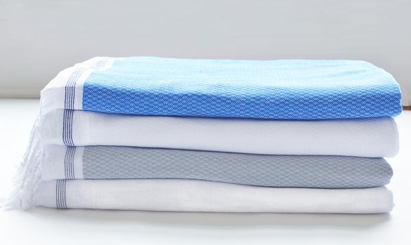Basak Bath Towel, White with Navy Stripe