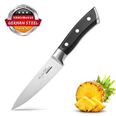 Paring Knife Fruit Knife Peeling Knife 4 Inch German HC Stainless Steel Small Sharp Knife with Non Slip Ergonomic Handle for Kitchen Cutting