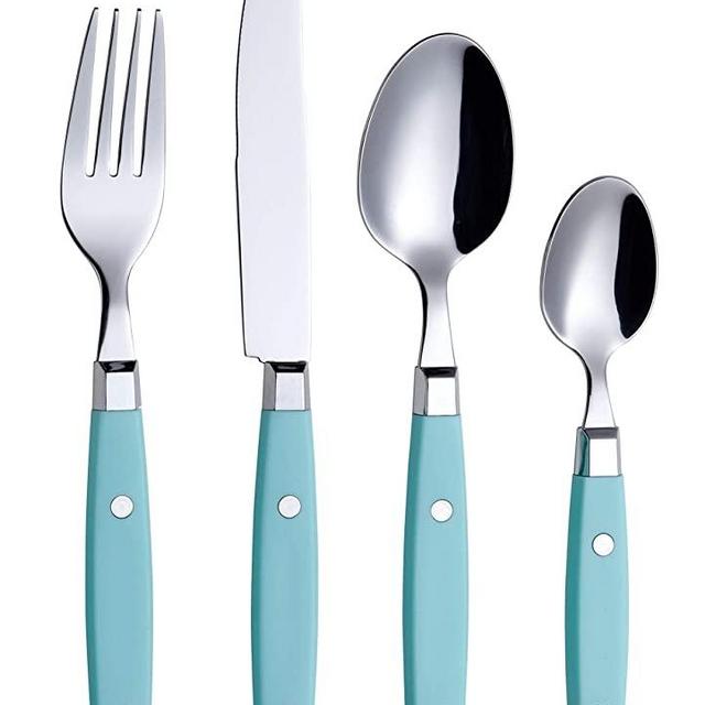 ANNOVA Silverware Set 24 Pieces Stainless Steel Cutlery Color Handle With Rivet / Retro Style Flatware - 6 x Dinner Knife, 6 x Dinner Fork, 6 x Tablespoon, 6 x Teaspoon (Turquoise, 24 Pieces)