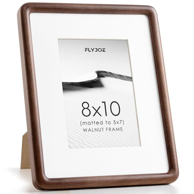 FLYJOE 8x10 Picture Frame, Natural Solid Walnut Wood Photo Collage Frame with HD Tempered Glass, Rounded Corner Wooden Frame 8 x 10 Matted to 5x7, Gallery Wall Frames for Art, Wall or Tabletop Display