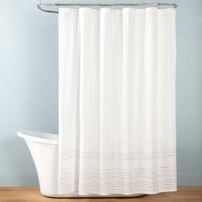 Pinstripe Woven Shower Curtain Blue/Cream - Hearth & Hand™ with Magnolia
