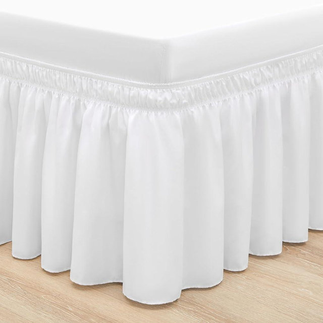 RIMELA Ruffled White Bed Skirt King Size, Dust Ruffle for King Size Bed, Soft and Solid Microfiber with 15" Drop, Classic Style, California King, Bright White Bedskirts