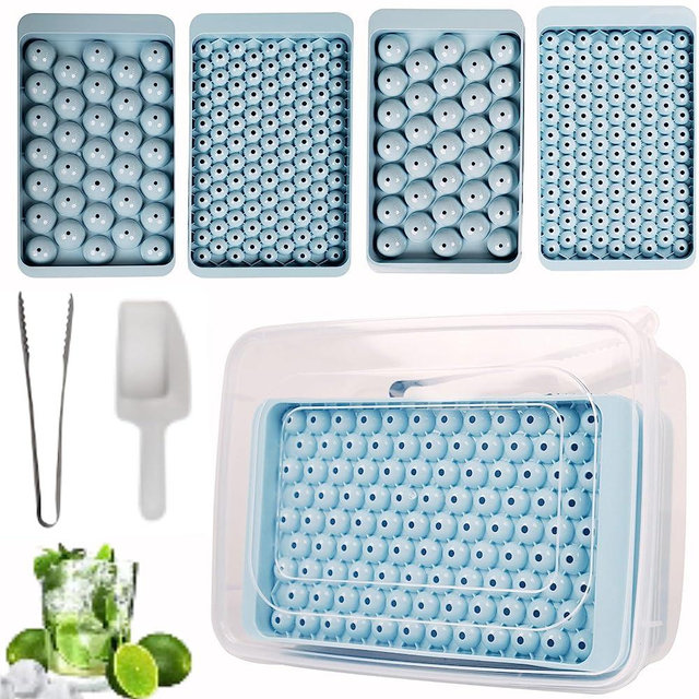Set Of 4 Silicone Ice Cube Trays For Freezer, Round Ice Cube Tray with 1 Scoop and 1 Tong, Food Grade Material, Easy-Release, Odor-Free, Freeze Water, Food, Purees