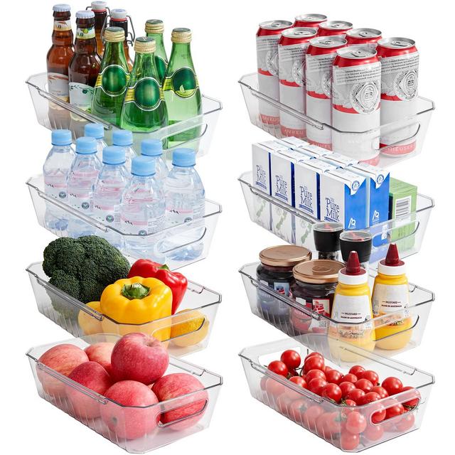 Lifewit 8pcs Refrigerator Organizer Bins, Clear Organizing Bins for Fridge Storage in Kitchen Pantry Cabinet Laundryroom Bathroom, Food Grade BPA-free Safety for Storage with Patended Wavy Design