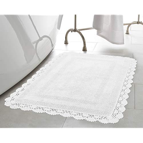 Laura Ashley Crochet Cotton 17x24 in. Bath Rug, White
