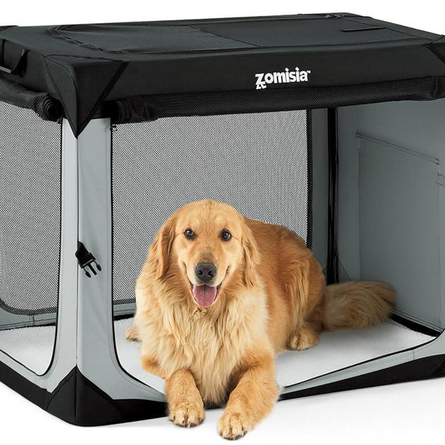 ZOMISIA 42 Inch Collapsible Dog Crate for Extra Large Dogs - XL Dog Travel Crate Portable with Breathable Mesh Windows, Soft Sided Dog Kennel Foldable for Indoor and Outdoor, Grey