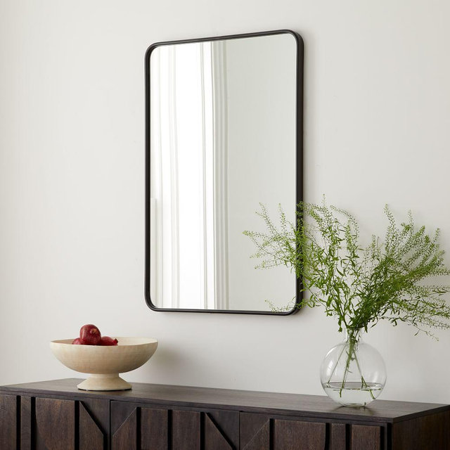Modern Streamline Metal Wall Mirror Antique Bronze
