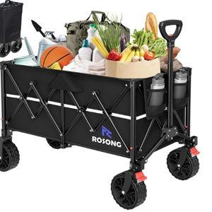 Collapsible Wagon Cart with Wheels Foldable - Folding Utility Heavy Duty Wagons Carts for Grocery Sports Garden Shopping Camping Wheelbarrows (Black, 150L)