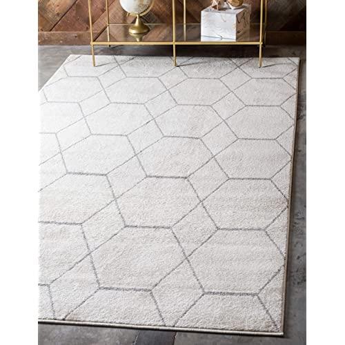 Unique Loom Trellis Frieze Collection Lattice Moroccan Geometric Modern Ivory Area Rug (5' 0 x 8' 0)