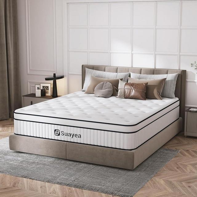 SUAYEA King Mattress, 12 Inch King Size Mattress in a Box, Medium Firm, Upgraded Strength Hybrid Matterss King with Pocket Spring and Soft Foam, Ultimate Motion Isolation, Strong Edge Support